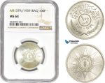 AC987, Iraq, 100 Fils AH1379 / 1959, Silver, NGC MS64