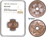 AD002-R, Belgian Congo, Leopold II, 2 Centimes 1887, NGC MS65BN
