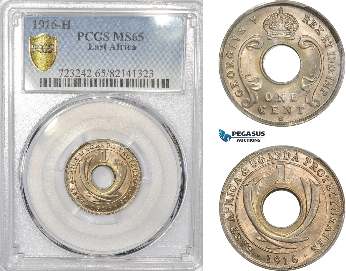 AD003, British East Africa, George V, 1 Cent 1916-H, Heaton, PCGS MS65