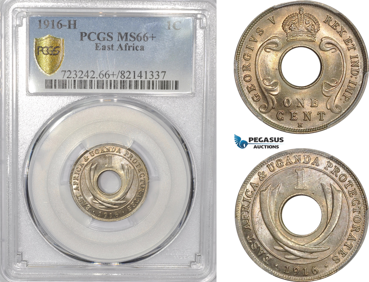 AD004, British East Africa, George V, 1 Cent 1916-H, Heaton, PCGS MS66+