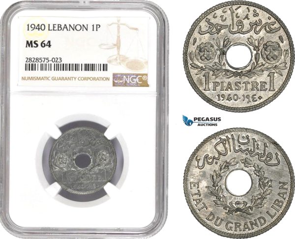 AD026-R, Lebanon, 1 Piastre 1940, NGC MS64