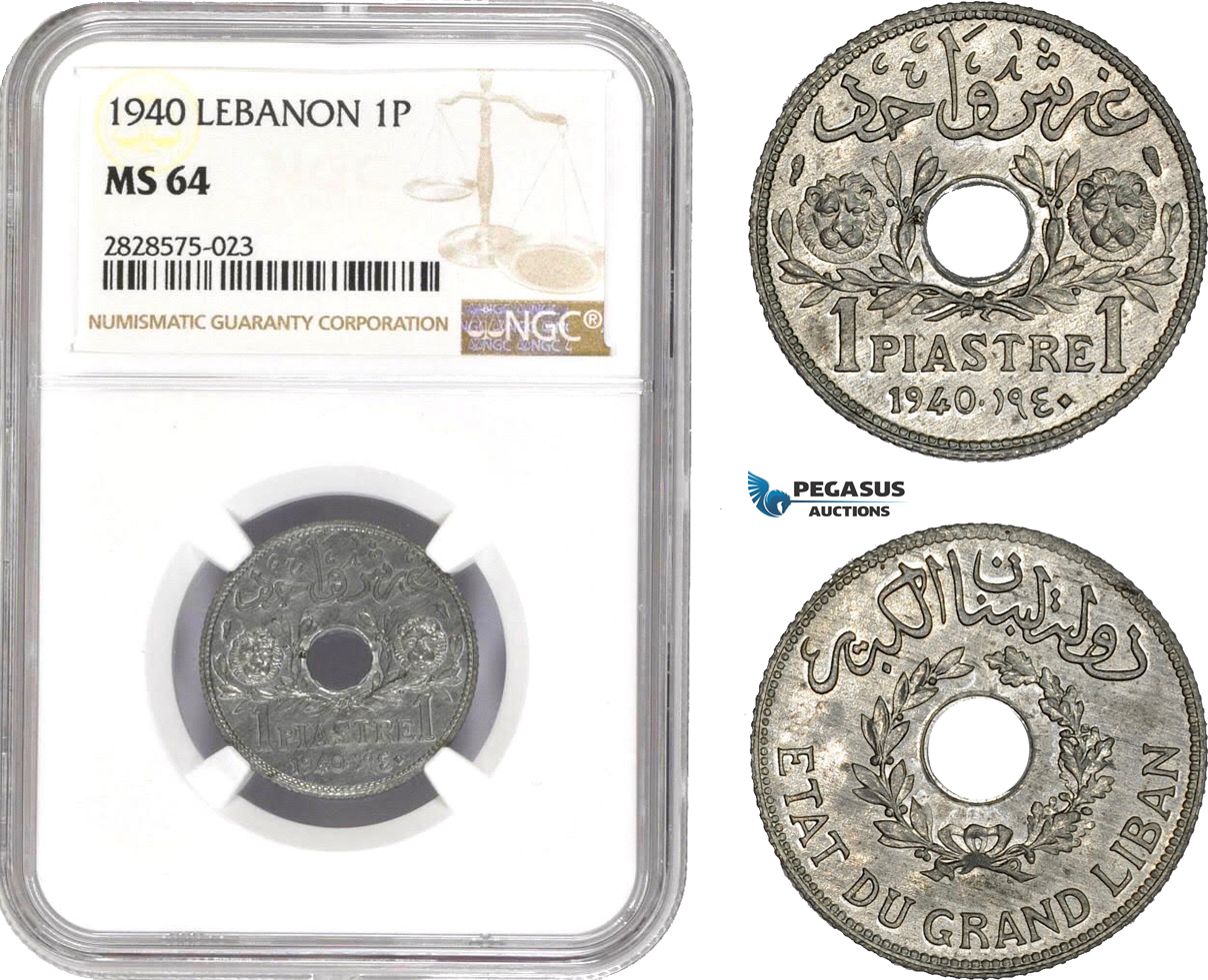 AD026-R, Lebanon, 1 Piastre 1940, NGC MS64