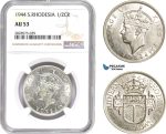 AD046-R, Southern Rhodesia, George VI, 1/2 Crown 1944, London, Silver, NGC AU53