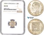 AD050-R, Venezuela, 1/4 Bolivar 1894-A, Paris, Silver, NGC AU58