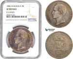 AD051-R, Venezuela, 5 Bolivares 1886, Caracas, Silver, NGC XF Details