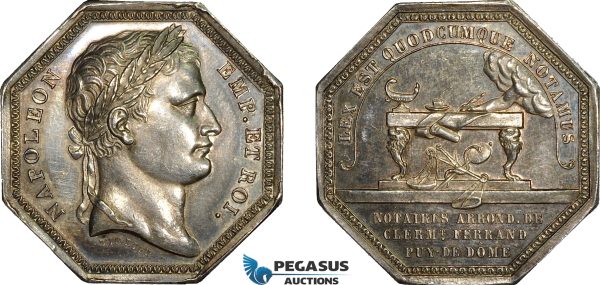 AD088, France, Napoleon Bonaparte, Silver Notary Token Medal ND (33x33mm, 16.5g) AU