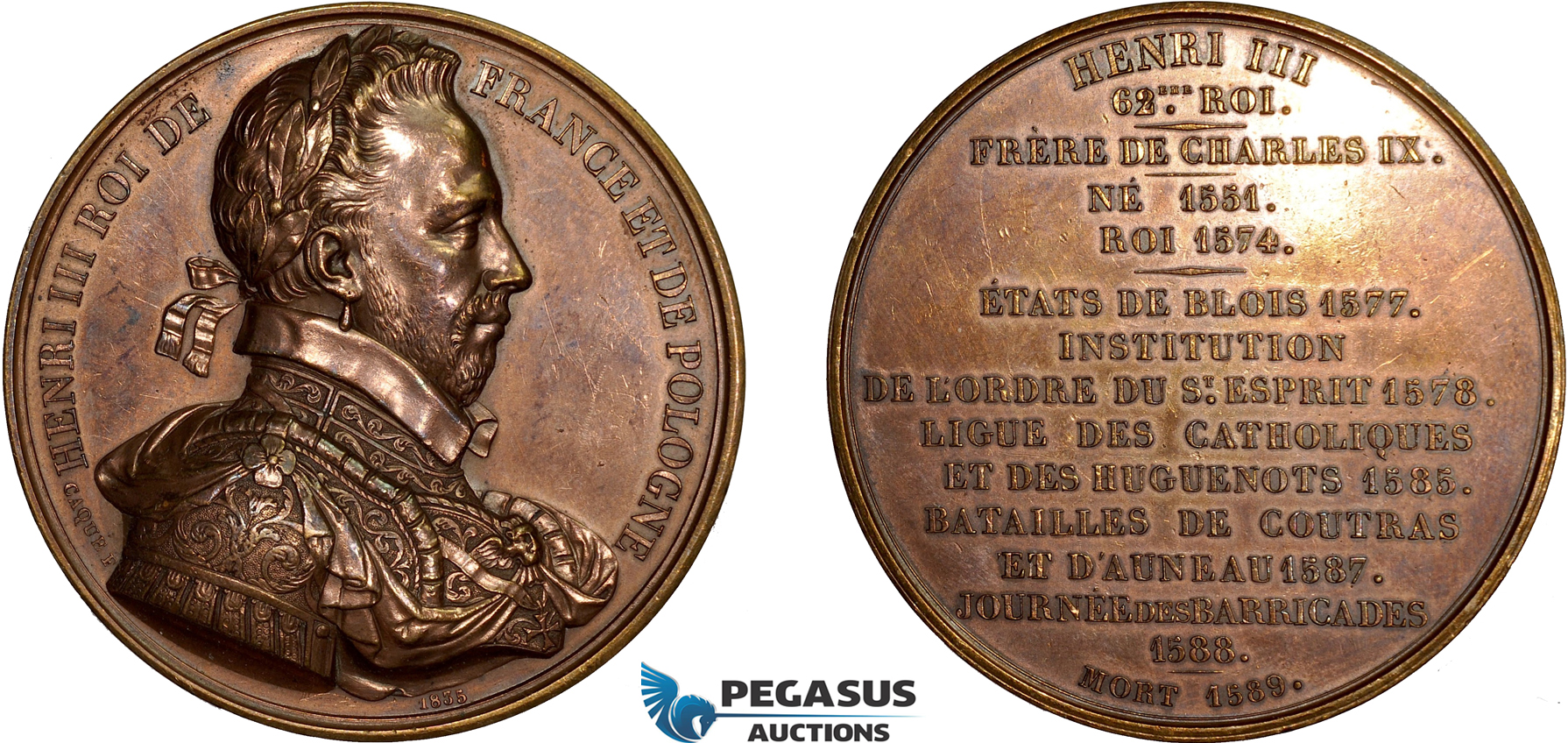 AD089, France & Poland, Henry III, Bronze Medal 1835 (Ø52mm, 72.2g) by Caque
