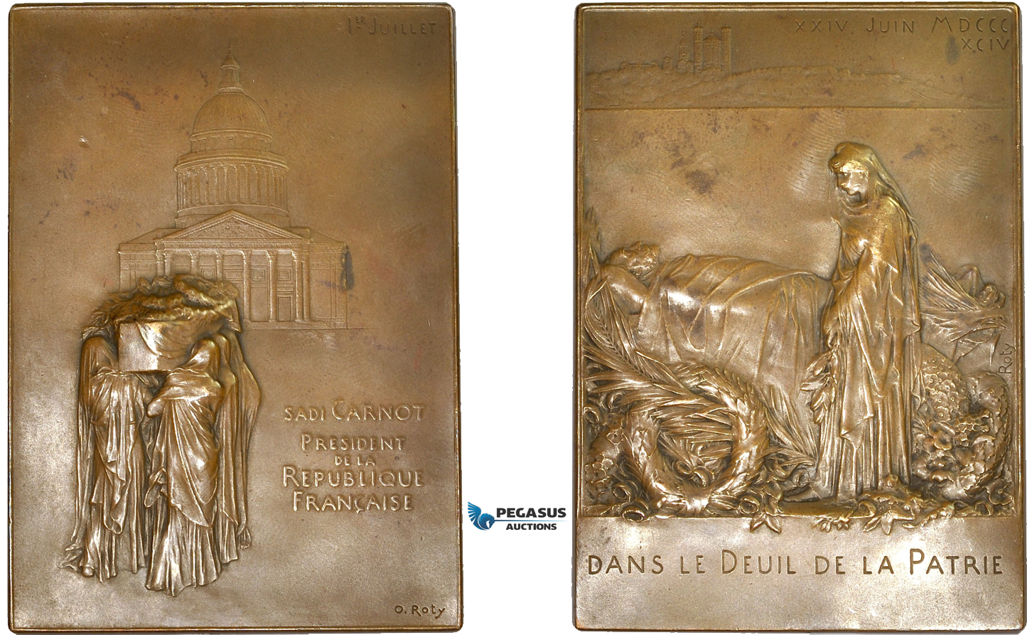 AD090, France, Bronze Plaque Medal 1894 (57x81mm, 111.8g) by Roty, Funeral of President Carnot