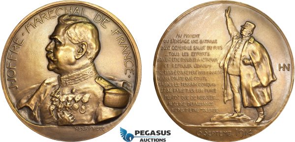 AD092, France, Bronze WW1 Medal 1914 (Ø68mm, 138g) by Nocq, Marshal Joseph Joffre