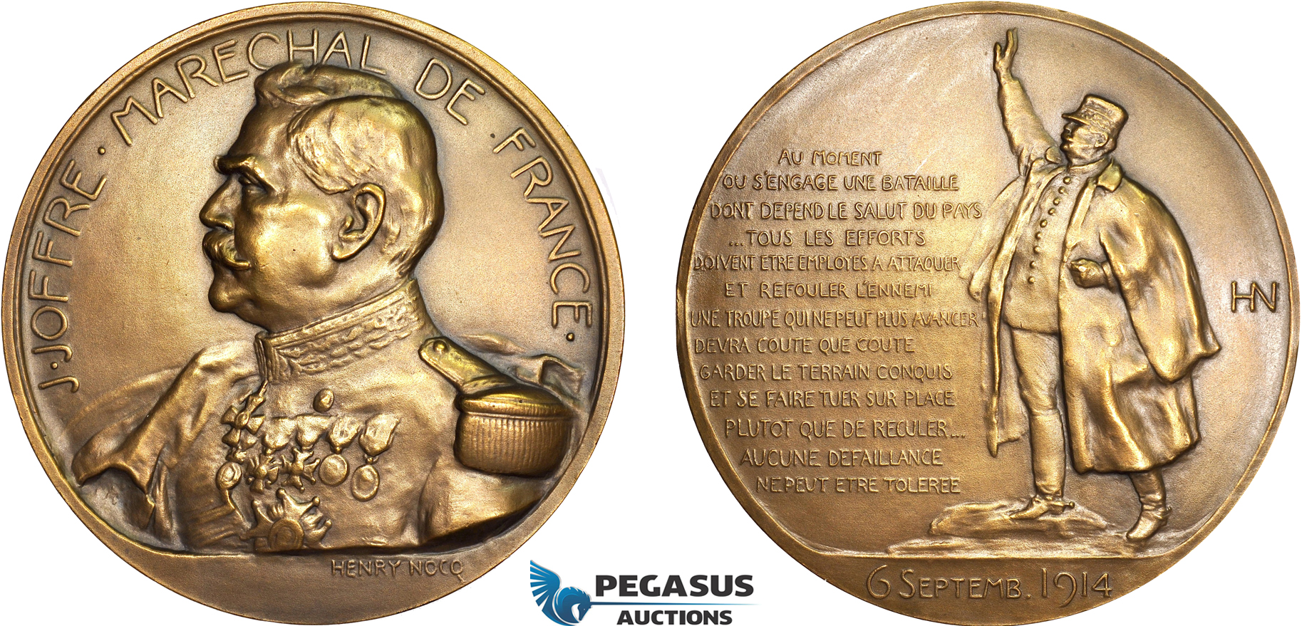 AD092, France, Bronze WW1 Medal 1914 (Ø68mm, 138g) by Nocq, Marshal Joseph Joffre