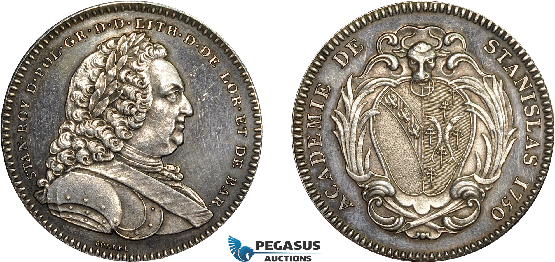 AD100, Poland & France, Silver Medal (1750) (Ø33m, 16.7g) by Borrel, Nancy Stanislas Academy