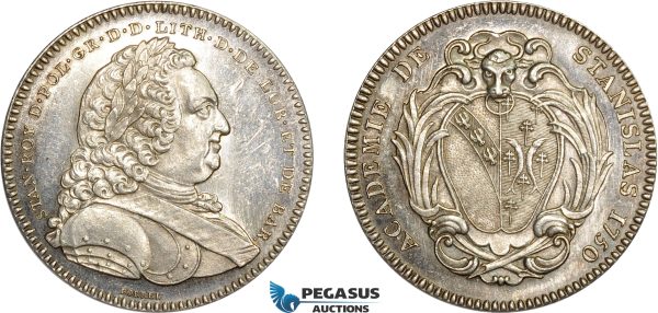 AD101, Poland & France, Silver Medal (1750) (Ø33m, 16.7g) by Borrel, Nancy Stanislas Academy