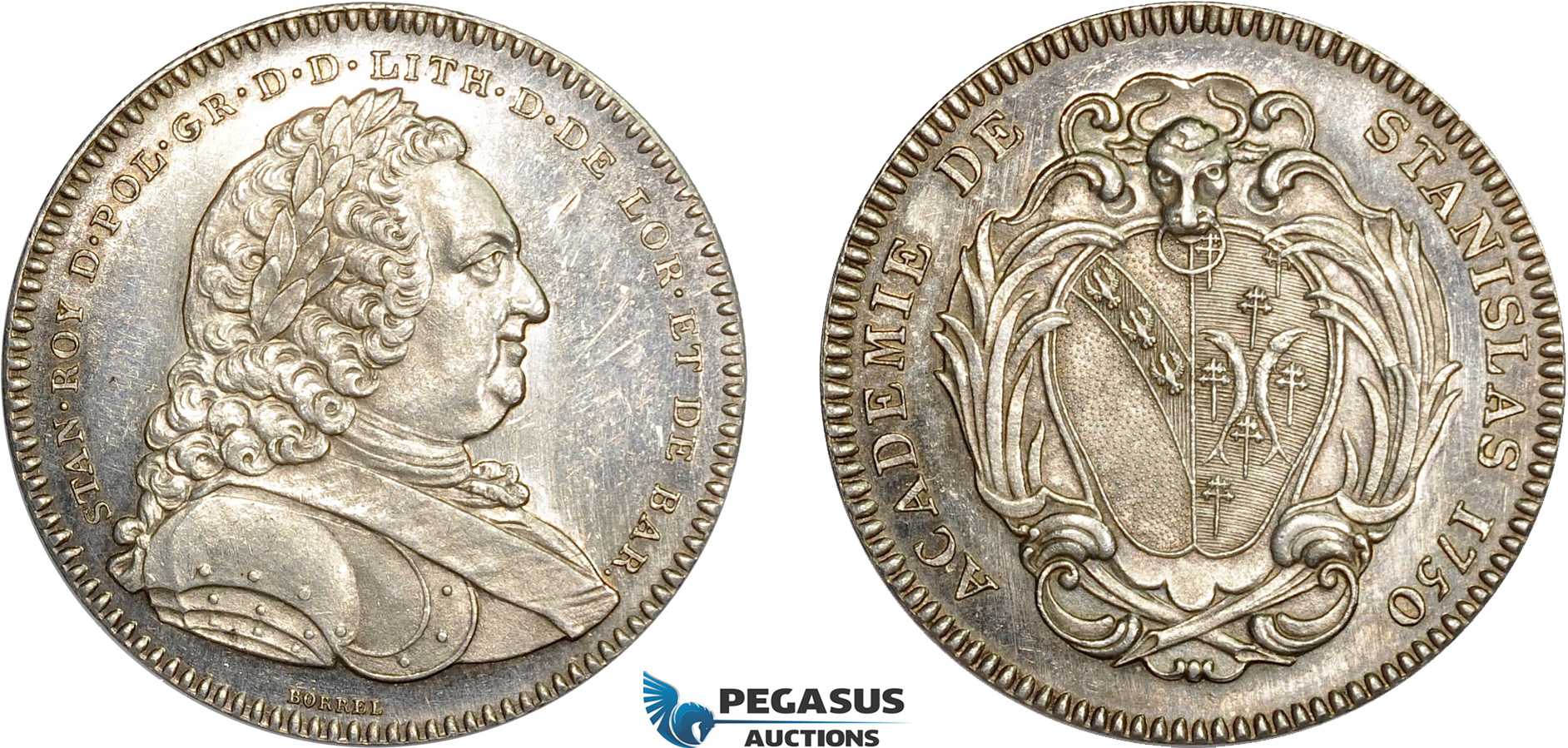 AD101, Poland & France, Silver Medal (1750) (Ø33m, 16.7g) by Borrel, Nancy Stanislas Academy