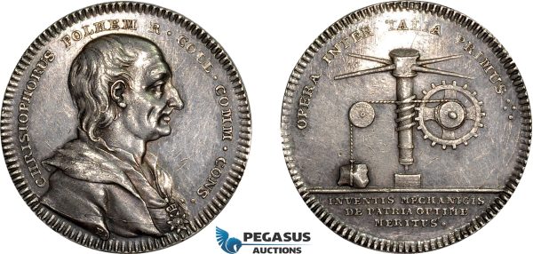 AD102, Sweden, Silver Medal 1749 (Ø32mm, 11.1g) by Fehrman, Christopher Polhem, Engineer, Rare!