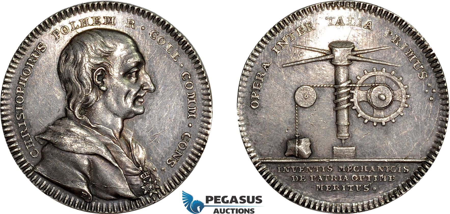 AD102, Sweden, Silver Medal 1749 (Ø32mm, 11.1g) by Fehrman, Christopher Polhem, Engineer, Rare!