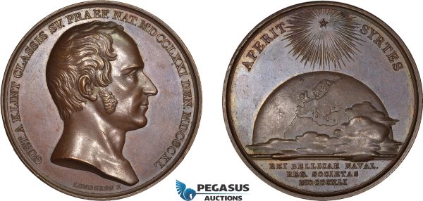 AD103, Sweden, Bronze Medal 1841 (Ø43mm, 37g) by Lundgren, Gustav af Klint, Admiral & Cartographer