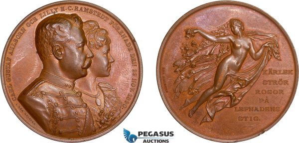 AD107, Sweden, Bronze Art Nouveau Medal 1890 (Ø44.5mm, 38.7g) Gustav Ahlborn Wedding, Angel