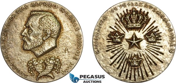 AD117, Sweden, Silver Gilt Committee Medal H10=1982 (Ø26mm, 12.6g) Alfred Nobel, Economic Sciences