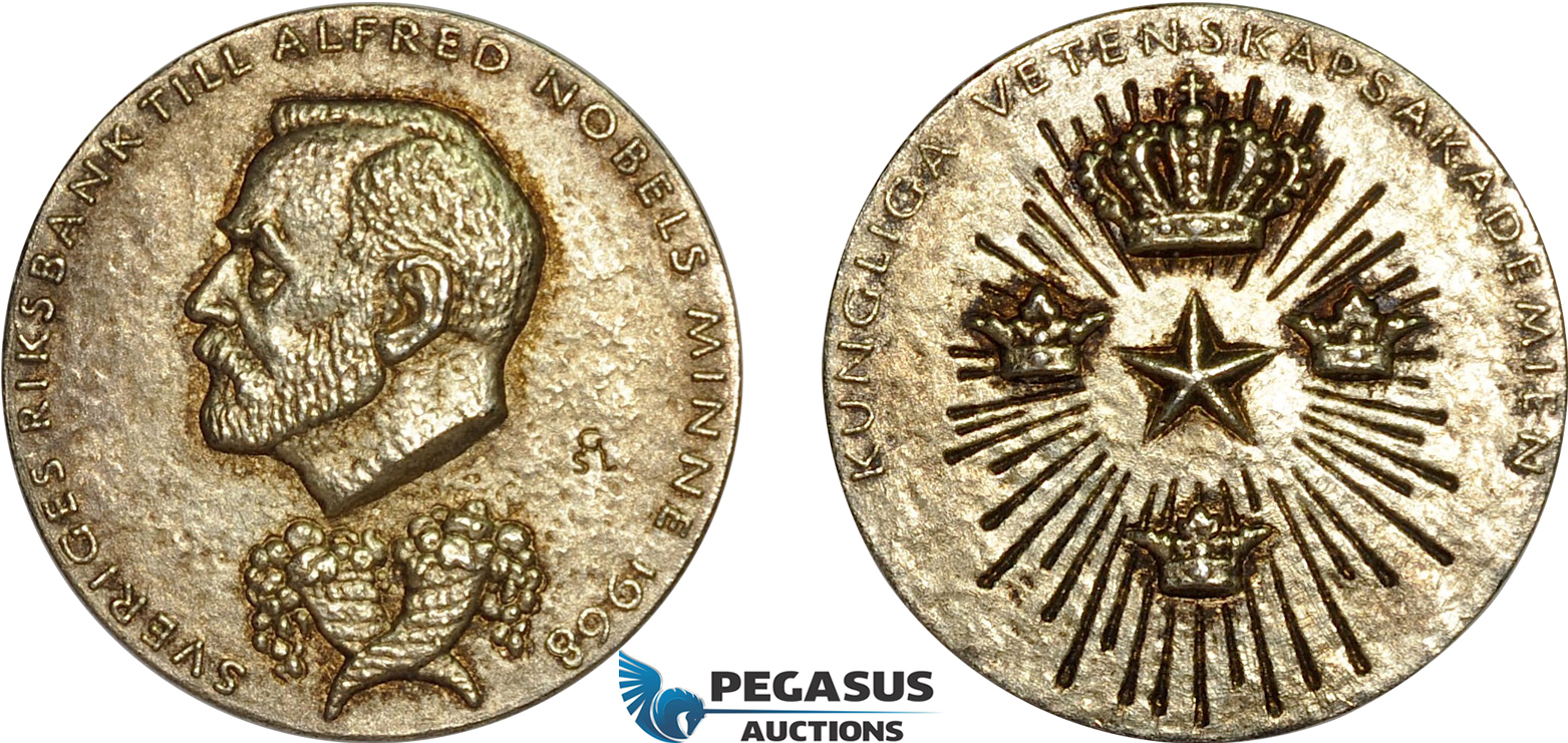 AD117, Sweden, Silver Gilt Committee Medal H10=1982 (Ø26mm, 12.6g)  Alfred Nobel, Economic Sciences