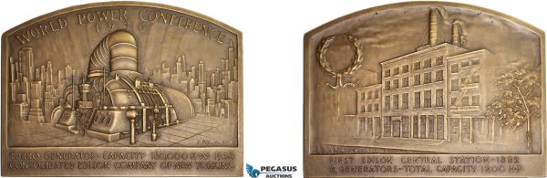 AD120, United States, Bronze Plaque Medal 1936 (114x84mm, 398g) New York World Power Conference, Rare!