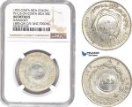 AD134, Costa Rica, Colon 1923, C/S on 50C 1890, Silver, NGC AU Det. Damaged, UNC Strong