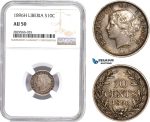 AD150-R, Liberia, 10 Cents 1896-H, Heaton, Silver, NGC AU50