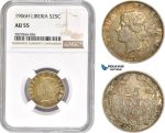 AD151-R, Liberia, 25 Cents 1906-H, Heaton, Silver, NGC AU55