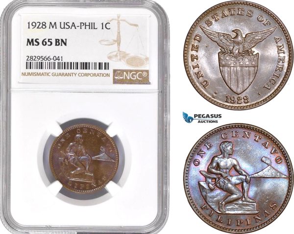 AD156-R, Philippines (US Administration) 1 Centavo 1928-M, Manila, NGC MS65BN