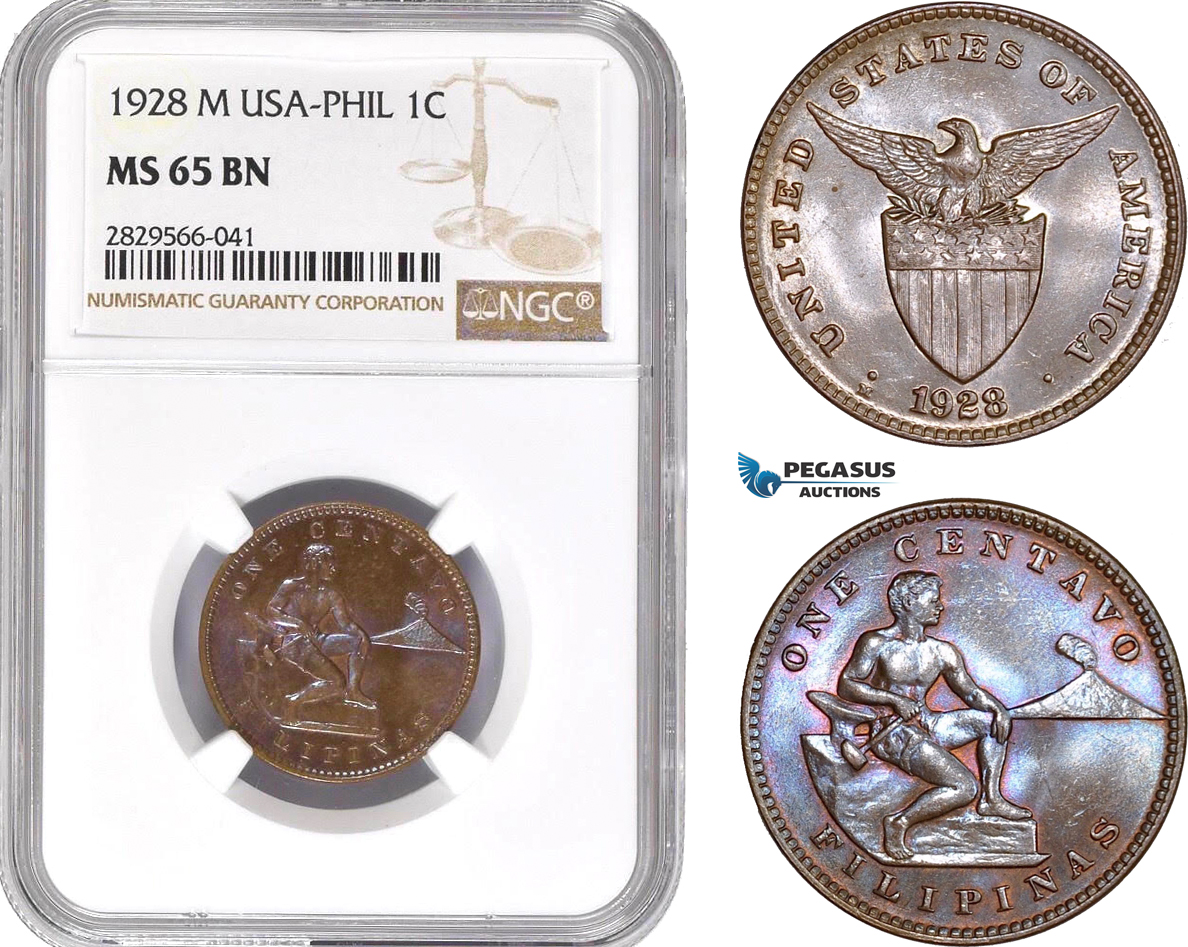AD156-R, Philippines (US Administration) 1 Centavo 1928-M, Manila, NGC MS65BN