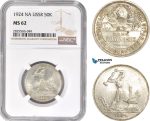 AD166-R, Russia (USSR) 50 Kopeks 1924 NA, Leningrad, Silver, NGC MS62