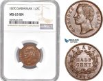 AD168-R, Sarawak, C. Brooke Rajah, 1/2 Cent 1870, NGC MS63BN