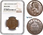 AD169-R, Sarawak, C. Brooke Rajah, 1 Cent 1880, NGC MS62BN