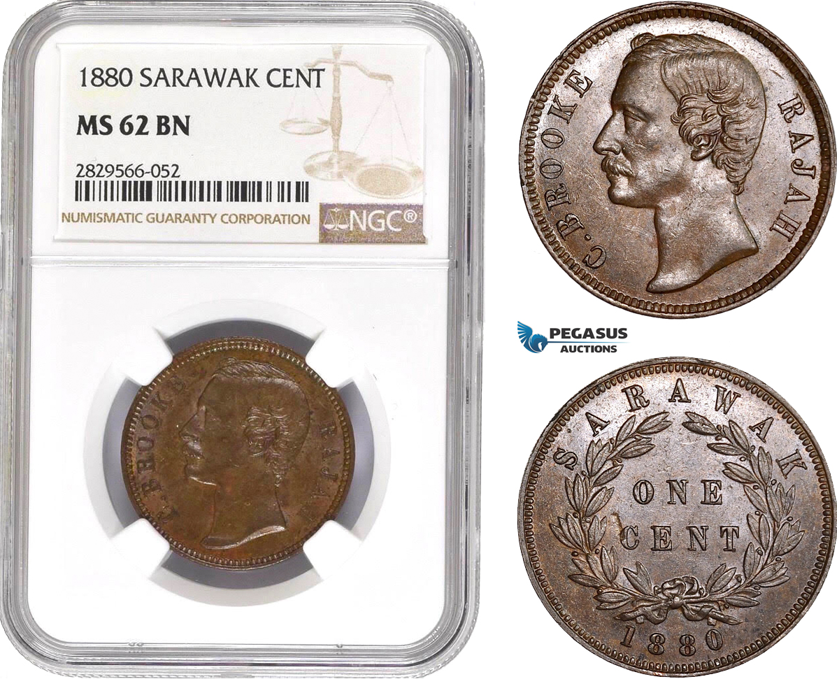 AD169-R, Sarawak, C. Brooke Rajah, 1 Cent 1880, NGC MS62BN