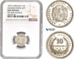 AD184-R, Uruguay, 10 Centesimos 1877-A, Paris, Silver, Anchor points left, NGC UNC Det.