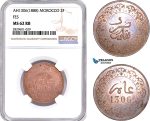 AD218, Morocco, Moulay al-Hasan I, 2 Falus AH1306 (1888) Fes, NGC MS62RB, Pop 2/0, Rare!