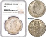 AD221, Peru, Ferdinand VII, 8 Reales 1820 LIMA JP, Silver, NGC MS63