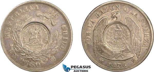 AD272, Guatemala, 1/2 real counterstamp of 1894 on a Chile, 1 Peso, 1876, Toned AU