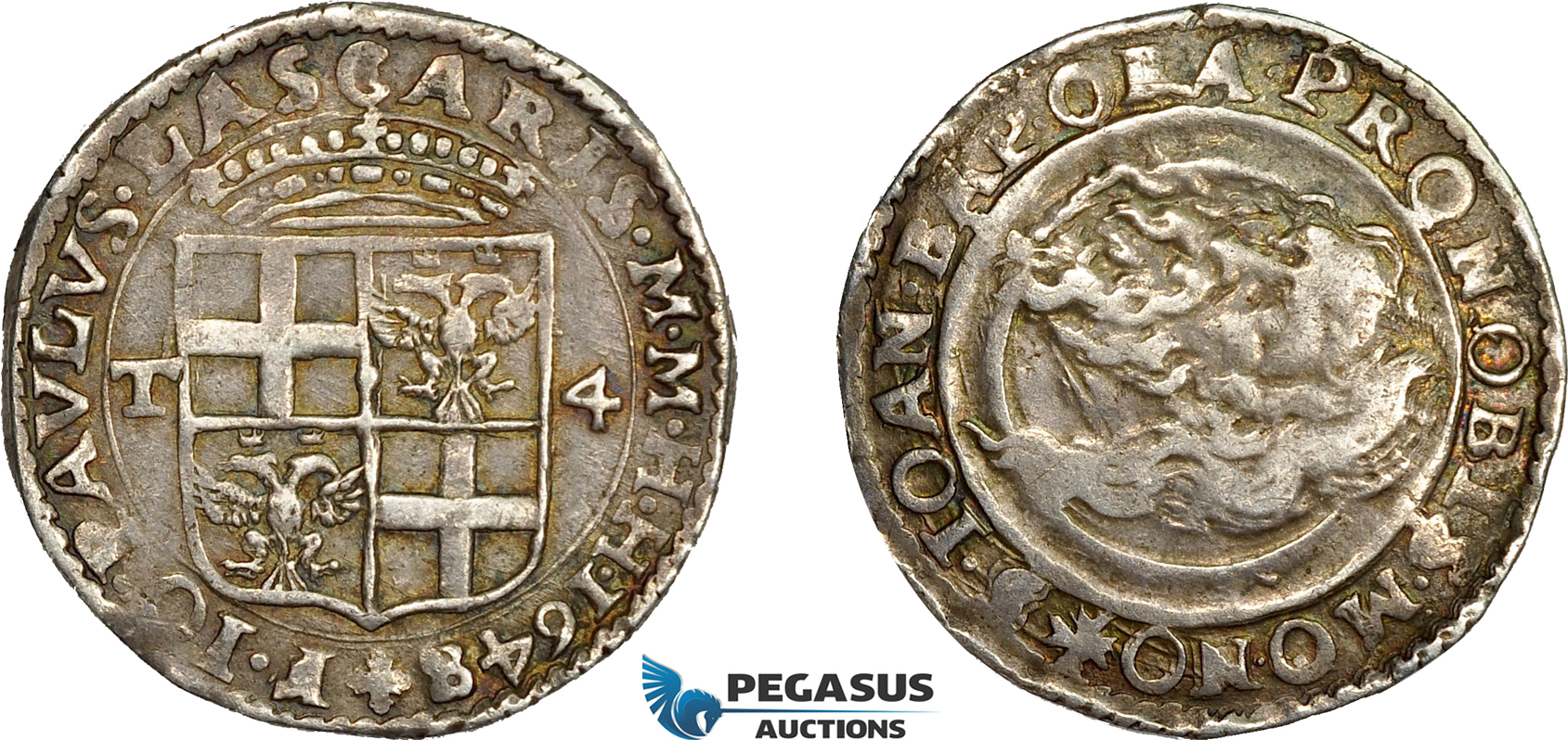 AD281, Malta, Jean-Paul Lascaris, 4 Tari 1648, Silver (10.32g) RS 21, Toned XF