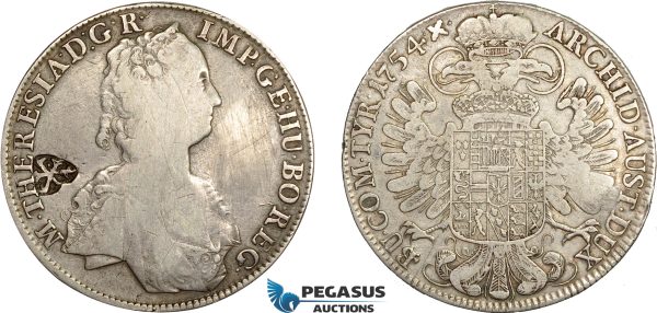 AD287, Netherlands East Indies, Madura Island, Sultan Paku Nata Ningrat, Ducaton ND (1811-54) countermarked Madura Star on Maria Theresia Taler 1754, Hall, Silver, Cleaned F-VF, c/s Strong