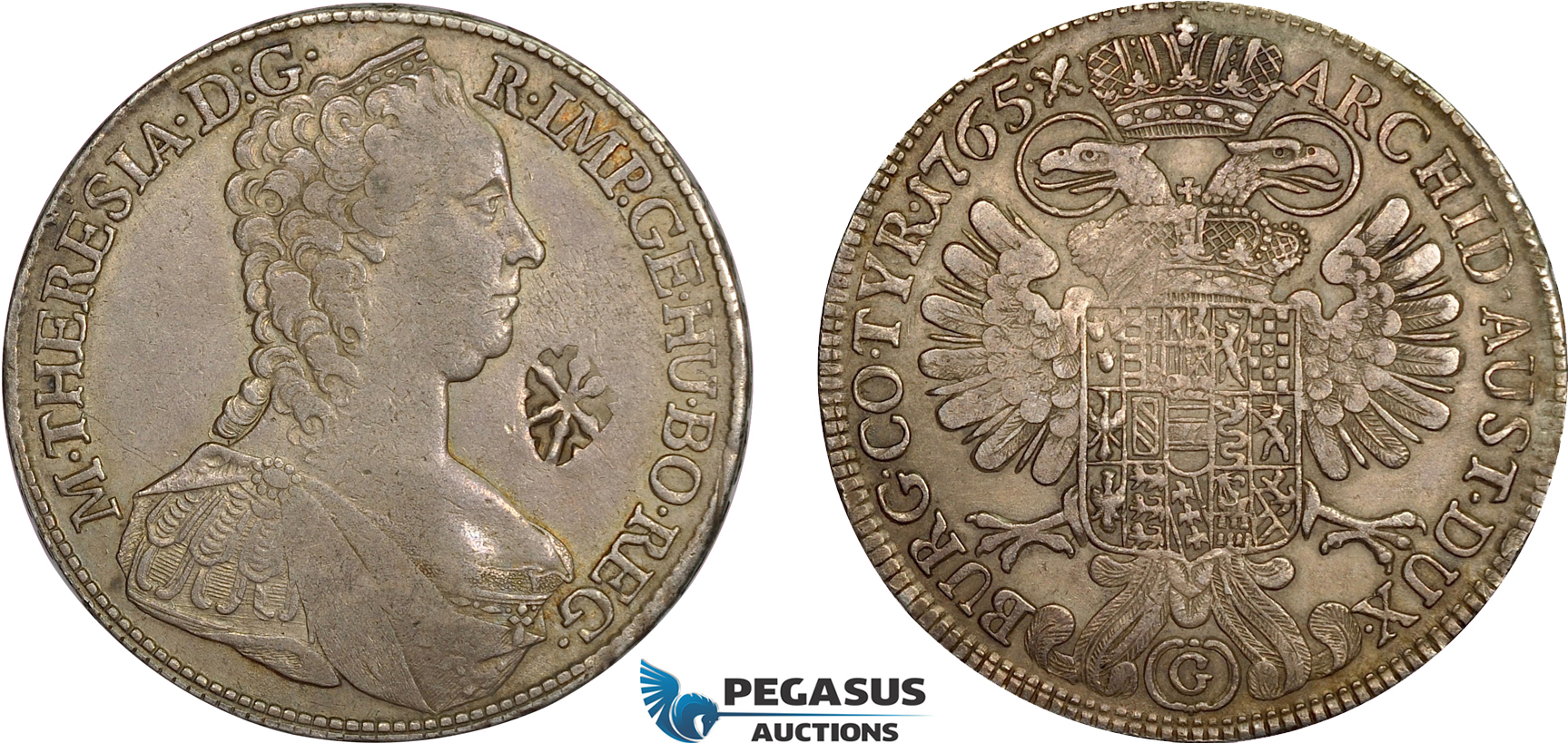 AD288, Netherlands East Indies, Madura Island, Sultan Paku Nata Ningrat, Ducaton ND (1811-54) countermarked Madura Star on Maria Theresia Taler 1765, Günzburg, Silver, Toned XF, c/s Normal