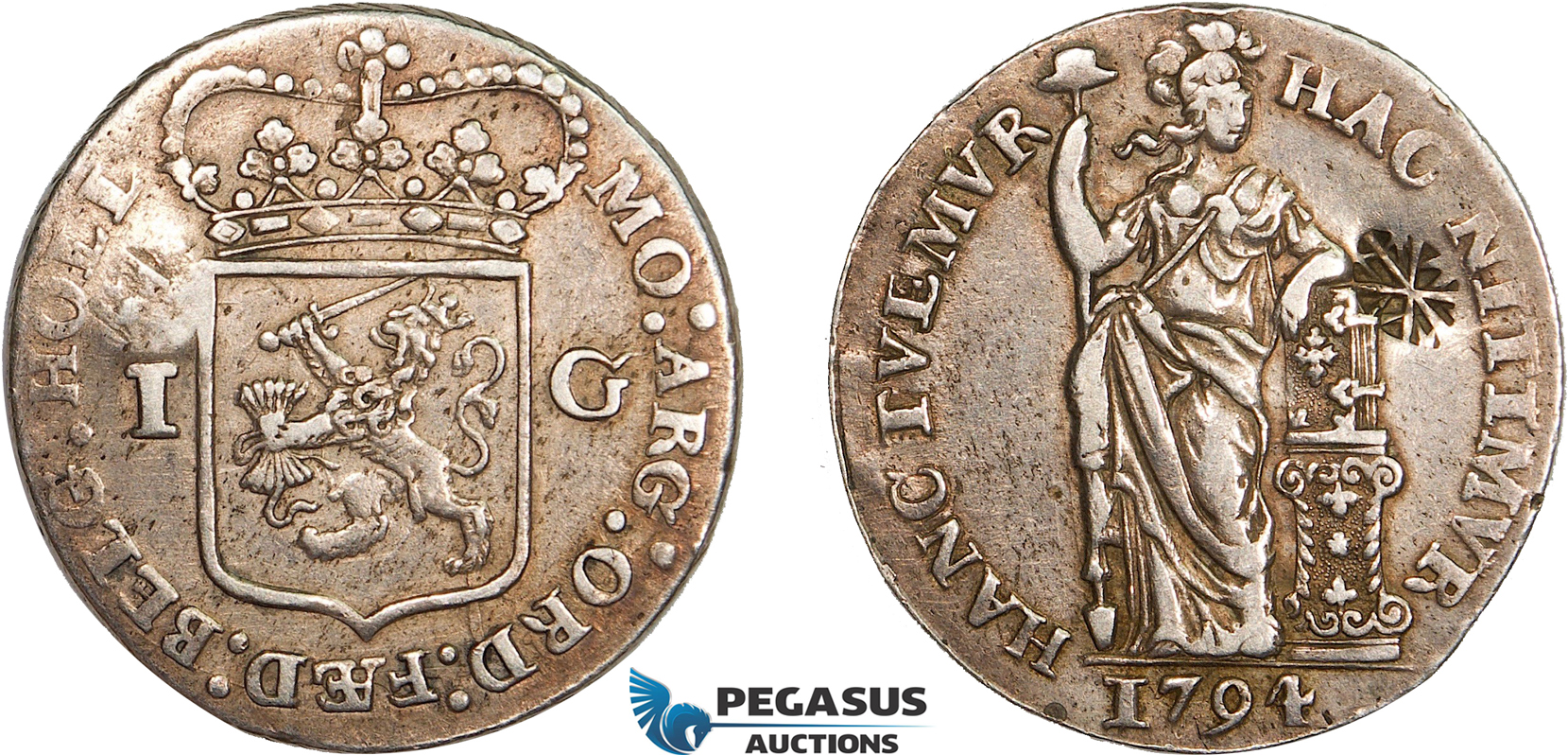AD289, Netherlands East Indies, Madura Island, Sultan Paku Nata Ningrat, Gulden ND (1811-54) countermarked Madura Star on Holland Gulden 1794, Silver, VF-XF, c/s Normal