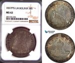 AD417, Bolivia, 8 Soles 1837 PTS LM, Potosi, Silver, NGC MS62, Top Pop!