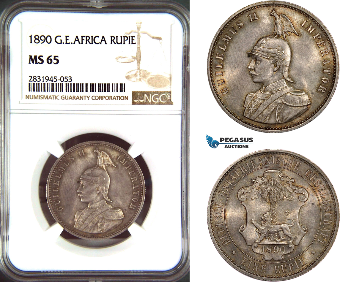 AD463, German East Africa (DOA) Wilhelm II, 1 Rupie 1890, Silver, NGC MS65