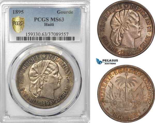 AD464, Haiti, Gourde 1895, Paris, Silver, PCGS MS63, Pop 1/0, Rare!