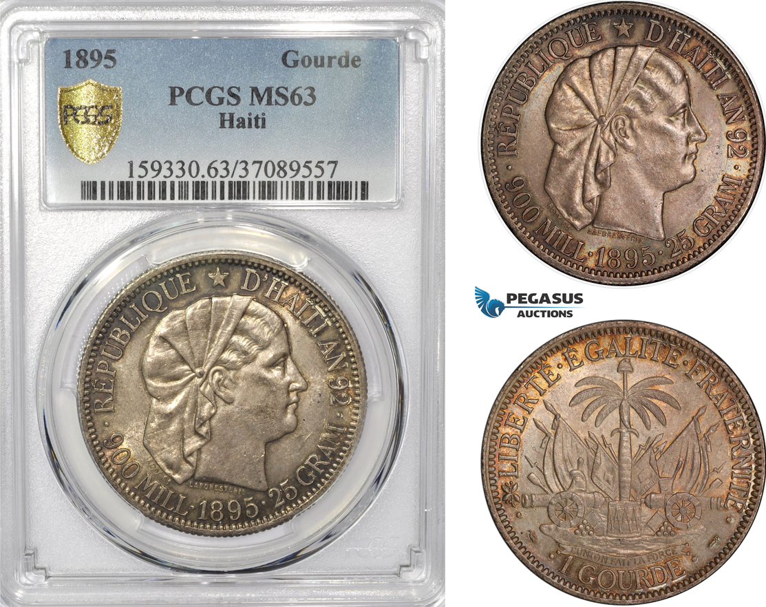 AD464, Haiti, Gourde 1895, Paris, Silver, PCGS MS63, Pop 1/0, Rare!