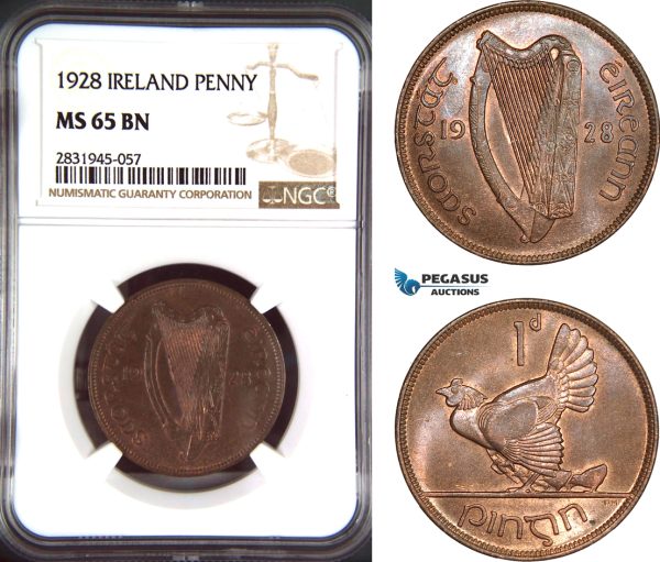 AD467, Ireland, 1 Penny 1928, NGC MS65BN