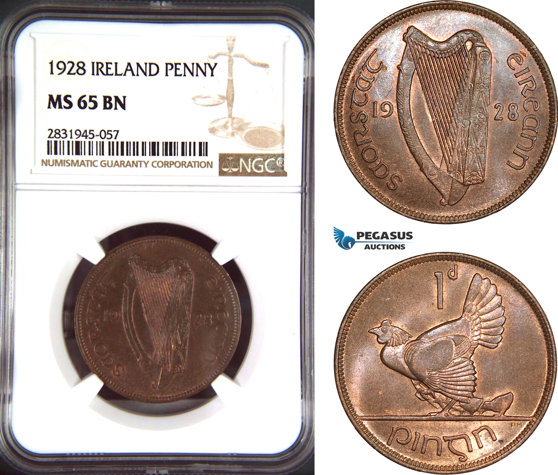 AD467, Ireland, 1 Penny 1928, NGC MS65BN