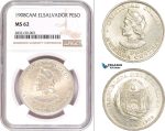 AD555, El Salvador, 1 Peso 1908-CAM, Silver, NGC MS62