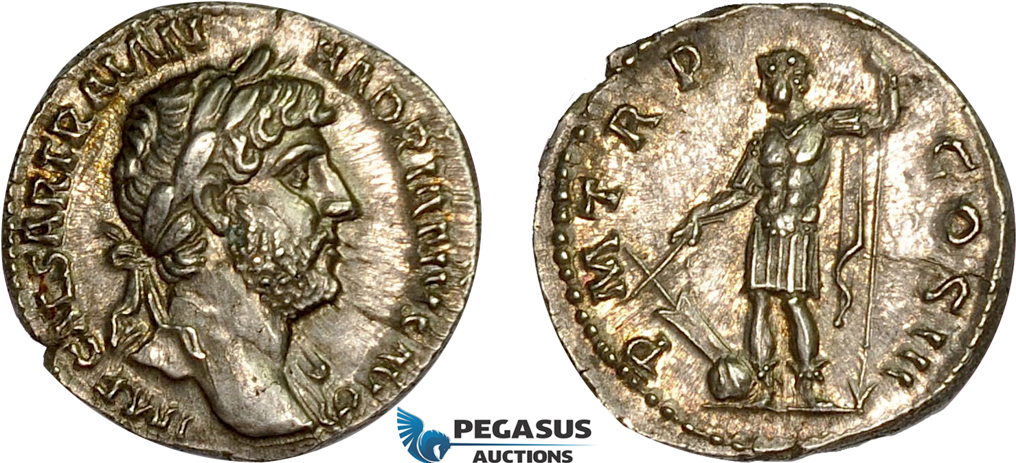 AD563, Roman Empire, Hadrian (117-138 AD) AR Denarius (3.43g) Rome, 119-122 AD, Hadrian, in military dress, aUNC, Patina!