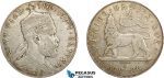 AD568, Ethiopia, Menelik II, 1 Birr EE1889-A, Paris, Silver, F+